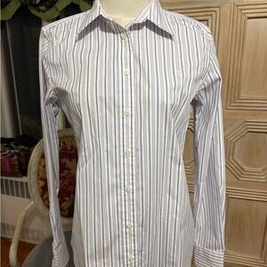 Ralph Lauren White Shirt with Blue and Red Stripes